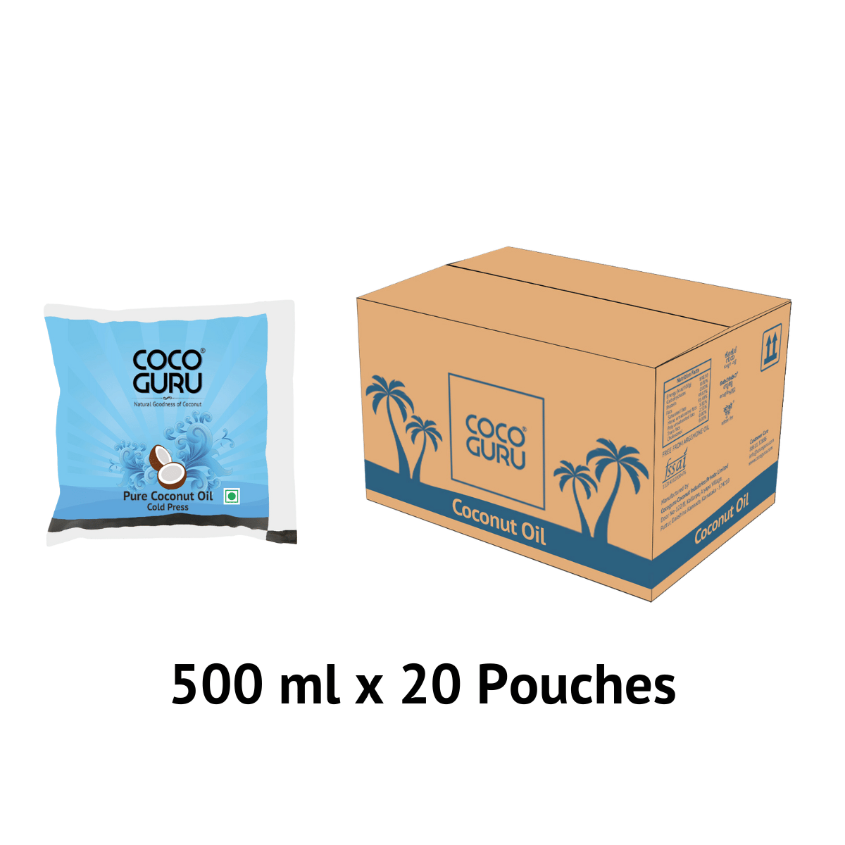Cocoguru Cold Pressed Coconut Oil in Pouch 500 ml – 10 litres Box
