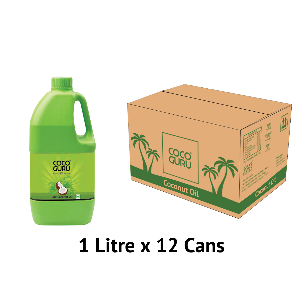 Cocoguru High Grade Coconut Oil in Jerry Can 1 Litre – 12 Litres Box